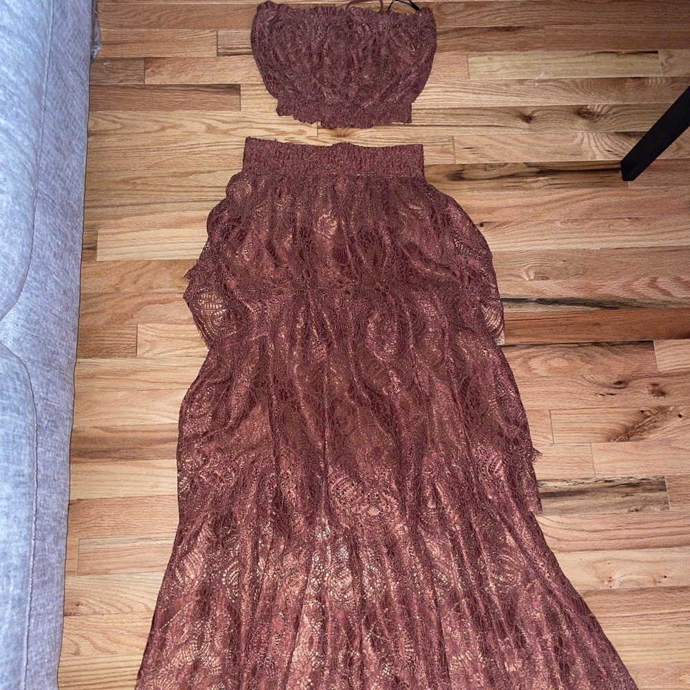 Brown Lace Two-Piece Set